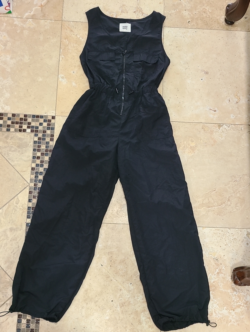 Sleeveless Black Utility Jumpsuit with Front Zip